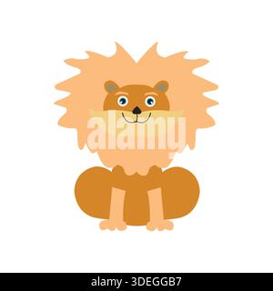 Childish lion isolated on white background; animal icon for children book`s, t-shirts, bandana, toys Stock Vector